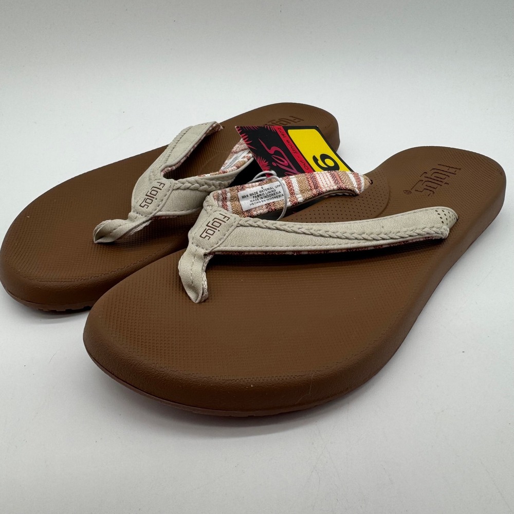 Flojos Womens Cream Braided Strap Slide Sandals Comfort Casual‎ Size 6 New